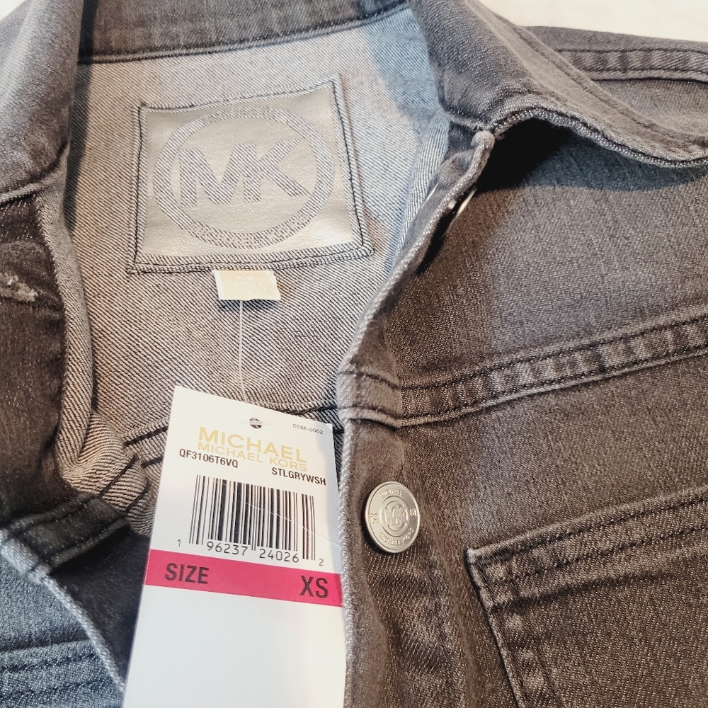 Michael kors women's Cropped Demin Jacket Size XS Steel Grey Washed NWT - Picture 13 of 15